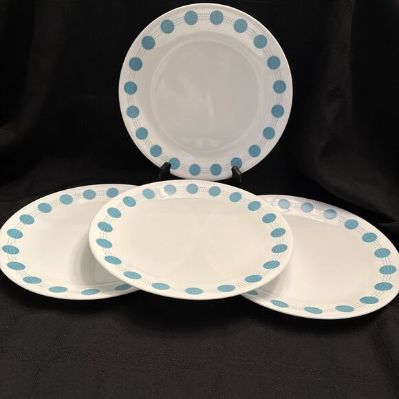 4 Corelle South Beach Dinner Plates Turquoise Blue Circle MCM Style Discontinued - Picture 4 of 11